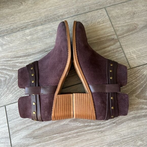 CLARKS Somerset Breccan Purple  Suede Studded Ankle Strap Booties - Picture 9 of 14